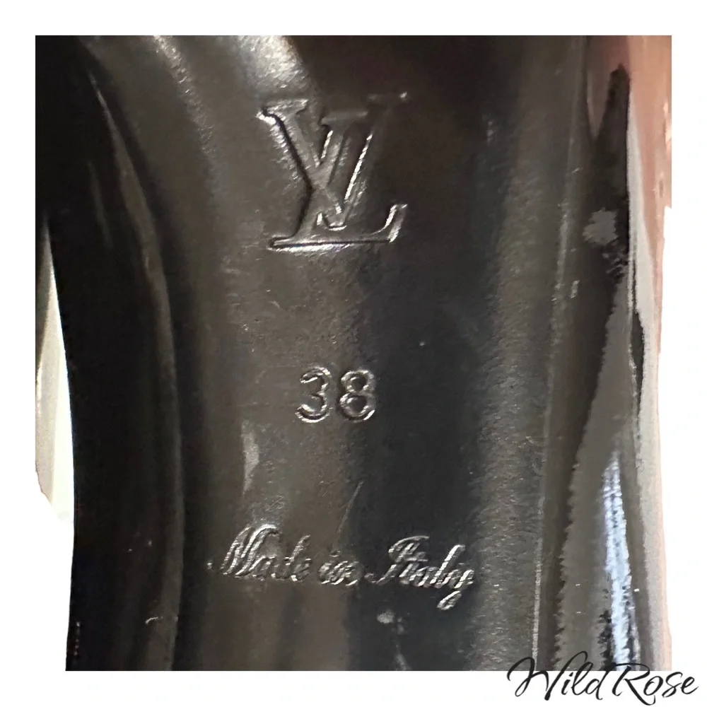 LOUIS VUITTON LV Gold Padlock Black Patent Oh Really Platform Peep Toe Pumps 38 - Picture 16 of 17